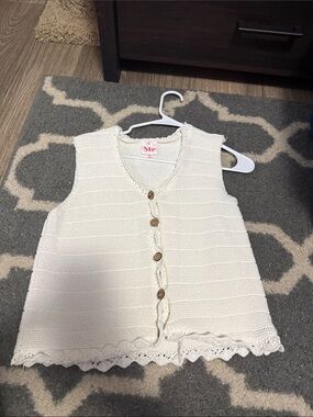 ME Makeover Essentials Cream Knit Button-Front Girls Vest